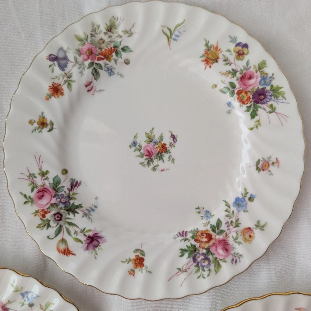 Vintage Minton Marlow Bone China Multicolor Floral Swirl Rim Salad Plates - 3